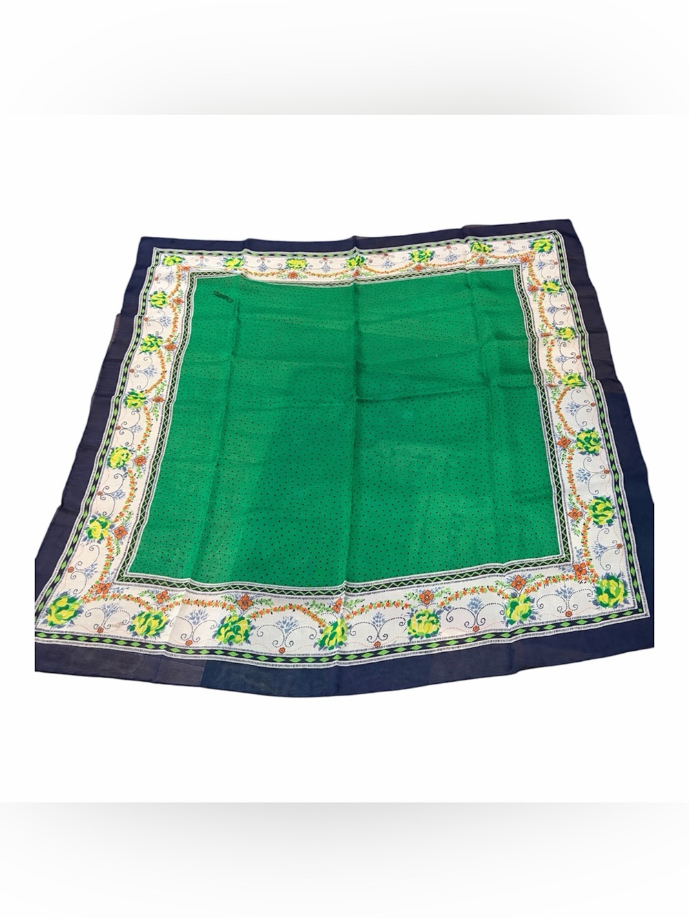 Fiorio Green Floral Border Square Scarf